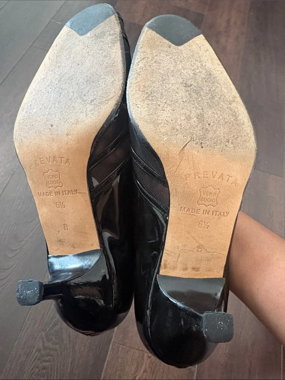 Prevata Black Patent & Fabric Peep-Toe Pumps